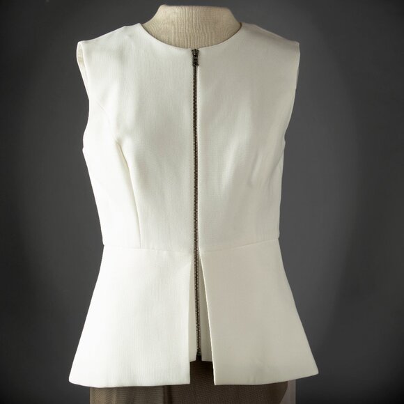 BCBG MAXAZRIA Abrielle Sleeveless Top Structured Peplum Zipper Ivory Vest S - Picture 1 of 14